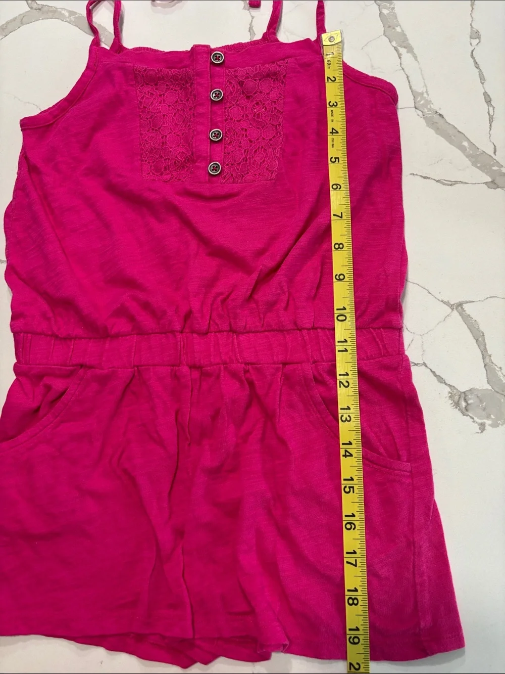 Old Navy Girls Spaghetti Tie Straps Button Accents Hot Pink Jumper Romper Size 8